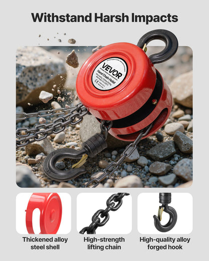Hand Chain Hoist, 1 Ton Capacity, Manual Chain Block with Upgrade G70 Galvanized Chain, 6 m Lifting Height, Heavy Duty Pulley Hoist for Garage Warehouse Automotive Machinery, Red