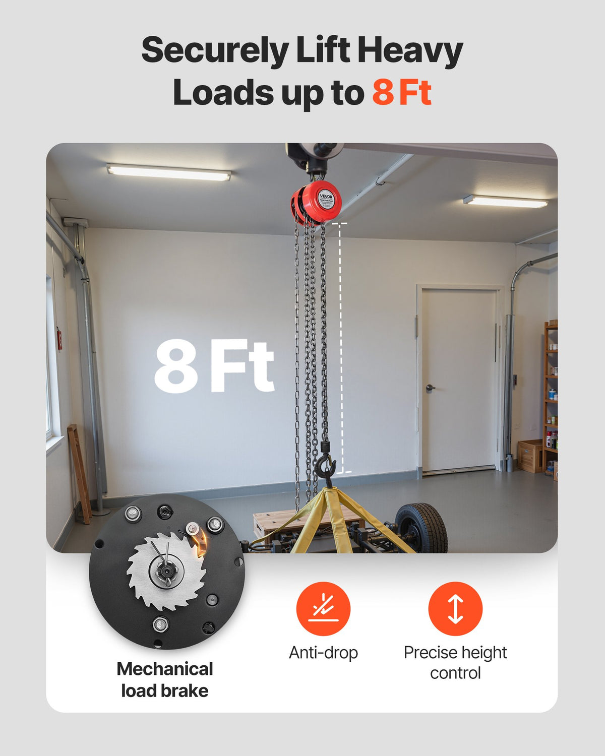 Hand Chain Hoist, 1 Ton Capacity, Manual Chain Block with Upgrade G70 Galvanized Chain, 2.44 m Lifting Height, Heavy Duty Pulley Hoist for Garage Warehouse Automotive Machinery, Red