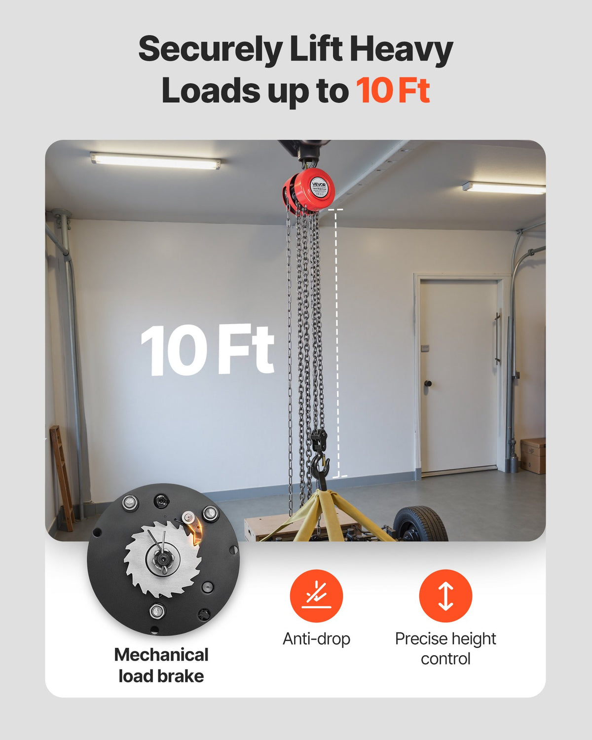 Hand Chain Hoist, 2 Ton Capacity, Manual Chain Block with Upgrade G70 Galvanized Chain, 3 m Lifting Height, Heavy Duty Pulley Hoist for Garage Warehouse Automotive Machinery, Red