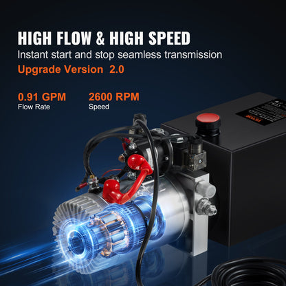 Hydraulpump, 6 liters hydraulaggregat, dubbelverkande tippvagnspump, flödeshastighet 0,91 GPM, maxavlastningstryck 3200 PSI, DC 12V hydraulpump för tippvagnslyft