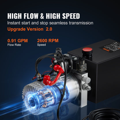 Hydraulpump, 10 liters hydraulaggregat, dubbelverkande tippvagnspump, flödeshastighet 0,91 GPM, maxavlastningstryck 3200 PSI, DC 12V hydraulpump för tippvagnslyft