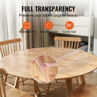 Genomskinligt bordsskydd, 48 tum/1230 mm runt bordsskydd, 1,5 mm tjock PVC-plastduk, vattentätt skrivbordsskydd för skrivbord, soffbord, matbord