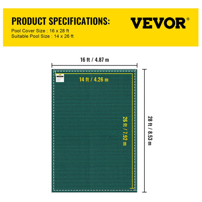 Rectangular Safety Mesh Swimming Pool Cover 4.27 x 7.92 m Green Winter Outdoor