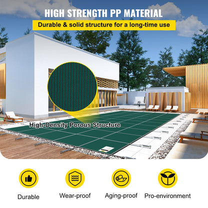 Swimming Pool Cover Pool Safety Cover 16x32FT Rectangle Inground Safety Pool Cover Green Mesh Solid Pool Safety Cover for Swimming Pool Winter Safety Cover