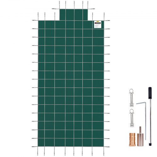 Poolskydd passar 20x40ft rektangulära markpooler, säkerhetspoolskydd med 4x10ft mittändsteg, massivt poolskydd i nät med dräneringshål för pool, vinterskydd, grönt