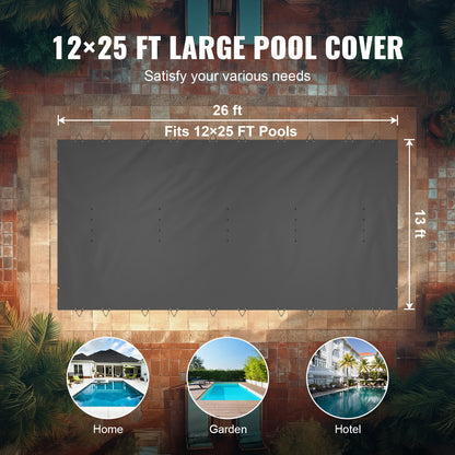 Pool Safety Cover, 4 x8 m In-ground Pool Cover, Charcoal In-ground Pool Cover, PVC Pool Covers Rectangular Safety Pool Cover Solid Safety Pool Cover for Swimming Pool Winter Protection Cover