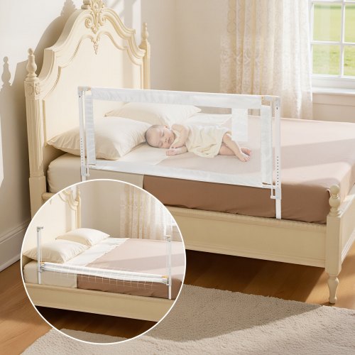 Toddler Bed Rail, Kids Beds Guard Rail with Reinforced Iron Pipe and Oxford Cloth, Adjustable Height Bed Side Railing, Portable Guard Bumper Barrier for Crib, Bunk, 1500 x 890 mm, 1 Piece
