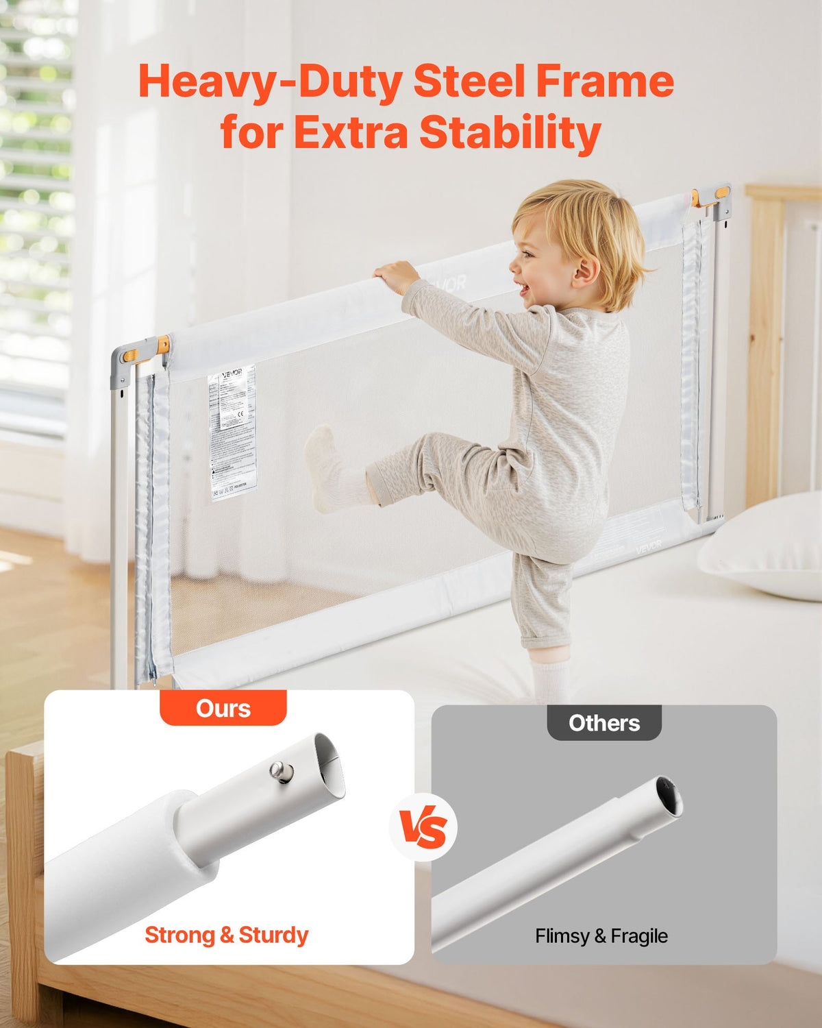 Toddler Bed Rail, Kids Beds Guard Rail with Reinforced Iron Pipe and Oxford Cloth, Adjustable Height Bed Side Railing, Portable Guard Bumper Barrier for Crib, Bunk, 1500 x 890 mm, 1 Piece