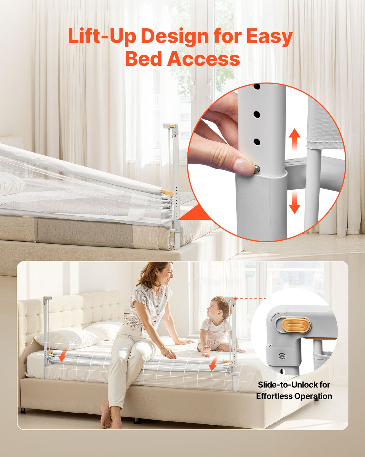 Toddler Bed Rail, Kids Beds Guard Rail with Reinforced Iron Pipe and Oxford Cloth, Adjustable Height Bed Side Railing, Portable Guard Bumper Barrier for Crib, Bunk, 1500 x 890 mm, 1 Piece