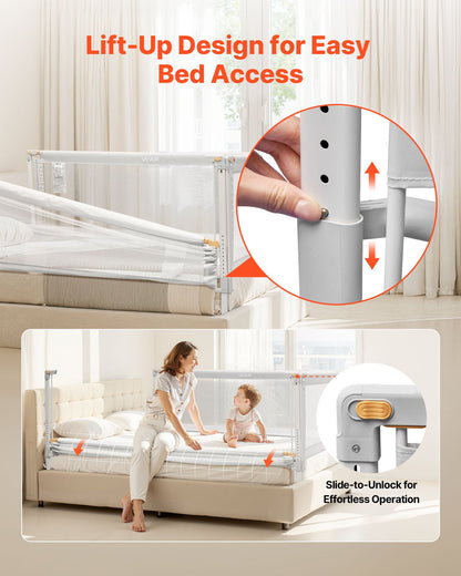 3 Piece Toddler Bed Rail, Kids Beds Guard Rail with Reinforced Iron Pipe and Oxford Cloth, Adjustable Height Bed Side Railing, Portable Guard Bumper Barrier for King Size, 3 Sides, Grey