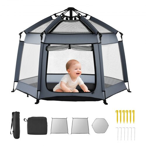 Babylekhage, popup-lekhage för småbarn med tak, bärbar lekhage för inomhus och utomhus för spädbarn, småbarn med UPF 50+ solskydd och resväska för hemmapark och strand, hopfällbar och lätt