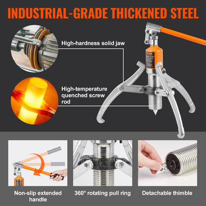Hydraulic Gear Puller, 15 Ton Max Capacity Wheel Bearing Pulling Separator, 2 or 3 Jaws Puller, Vertically and Horizontally, 30.5cm Jaw Hydraulic Puller with Case for Pulling Hubs