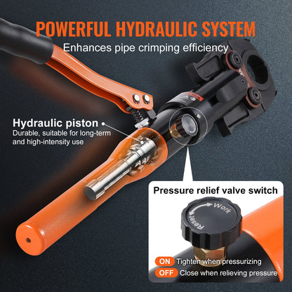 Hydraulisk rörpressverktyg för kopparrör, presstång med snabbväxlingsbackar TH16, TH20, TH26, TH32, 360° roterbar presssats för trånga utrymmen, hydrauliskt drivna T-kopplingar