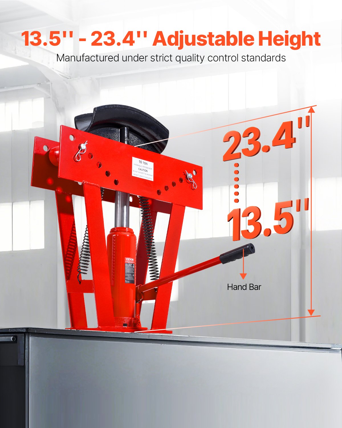 Hydraulisk rörbockare, 16 tons manuell kopparrörsbockningsmaskin för avgasrör med 8 matriser (1/2" - 3") och 90 - 180° justerbara rullar, kraftig rörbockare för rörlednings- och räckeskonstruktion