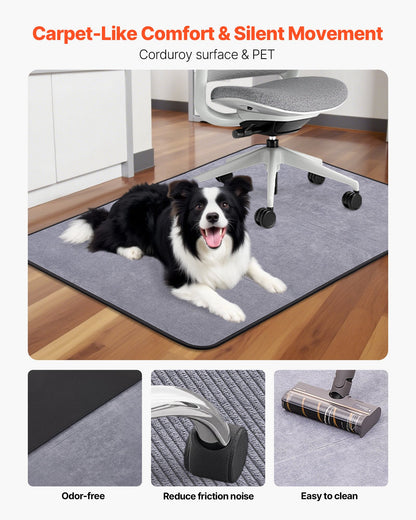 Chair Mat, 915 x 1225 mm Office Chair Mat for Hard Floors, Floor Protector for Rolling Chairs, Corduroy Surface, Non-Slip & Easy to Clean, Smooth Glide Under Desk Rug for Home Office (Grey)
