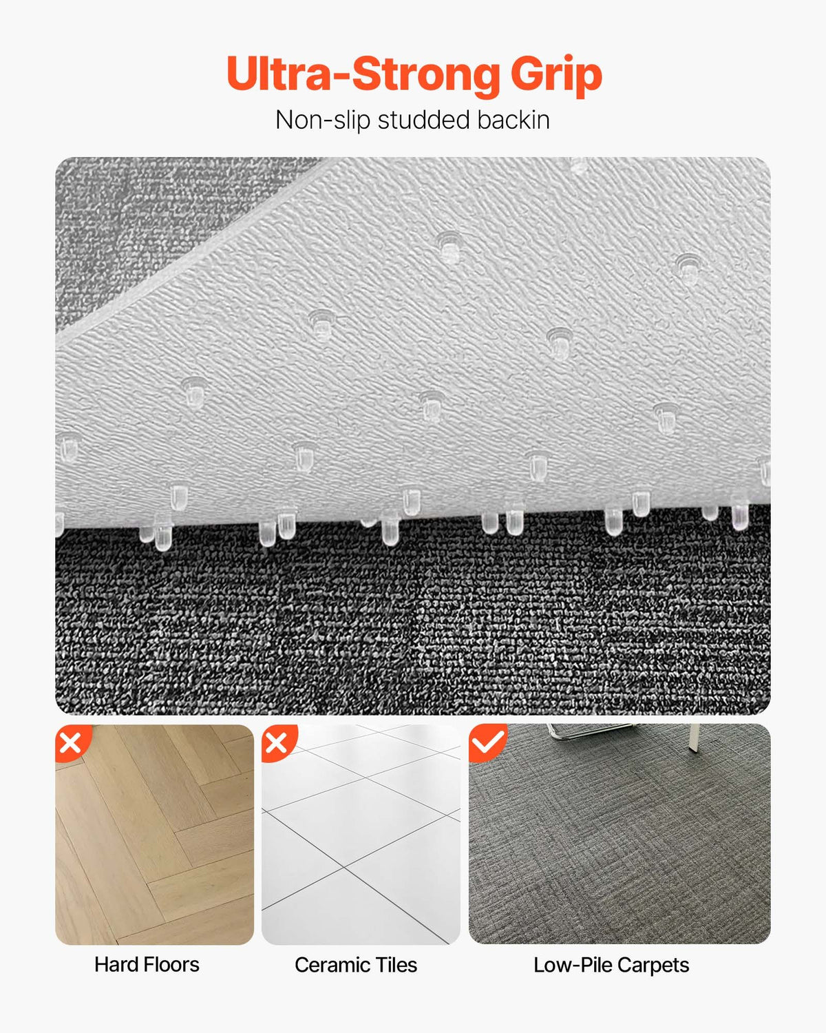 Chair Mat, 915 x 1225 mm Office Chair Mat for Carpeted Floors, Plastic Floor Protector Rug with Studded, Non-Slip & Easy to Clean, Smooth Glide Under Desk Rug for Home Office (Rectangular)