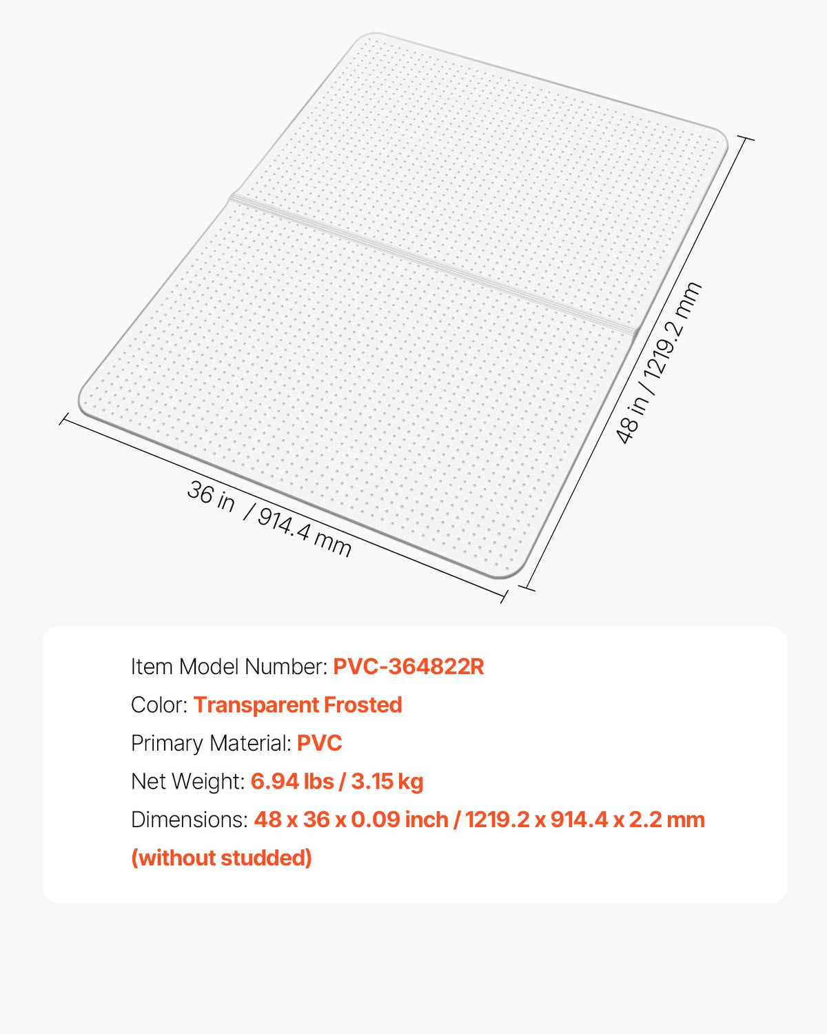Chair Mat, 915 x 1225 mm Office Chair Mat for Carpeted Floors, Plastic Floor Protector Rug with Studded, Non-Slip & Easy to Clean, Smooth Glide Under Desk Rug for Home Office (Rectangular)