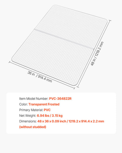 Chair Mat, 915 x 1225 mm Office Chair Mat for Carpeted Floors, Plastic Floor Protector Rug with Studded, Non-Slip & Easy to Clean, Smooth Glide Under Desk Rug for Home Office (Rectangular)