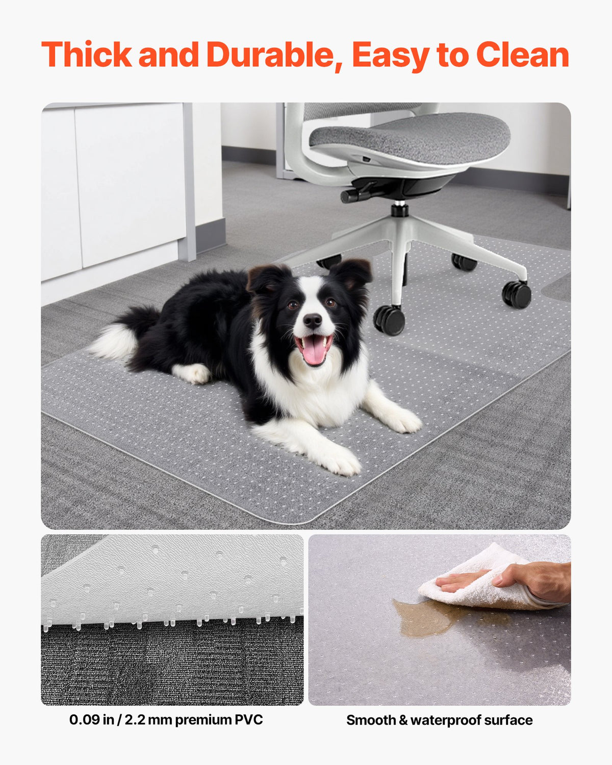 Chair Mat with Lip, 915 x 1225 mm Office Chair Mat for Low Pile Carpeted Floors, Plastic Floor Protector Rug with Studded, Non-Slip & Easy to Clean, Smooth Glide Under Desk Rug for Home Office