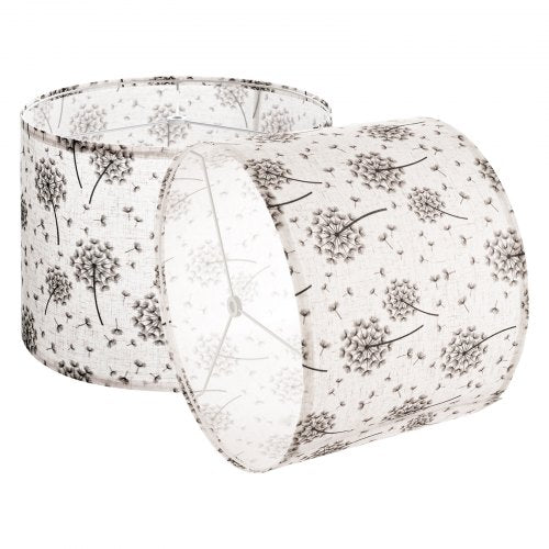 Trumlampskärmar, 2-set, 33 cm topp x 33 cm botten x 25 cm hög, mellanstor trumlampskärm i linne, reservskärm för bordslampor och golvlampor, enkel montering krävs (ljust maskrosmönster)