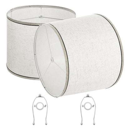 Lampskärmar 2-set, 28 cm topp x 33 cm botten x 25 cm hög (Spider Fitter), mellanstor lampskärm med harpa, reservlampskärm för bords- och golvlampor, lampa i linne med svart kant