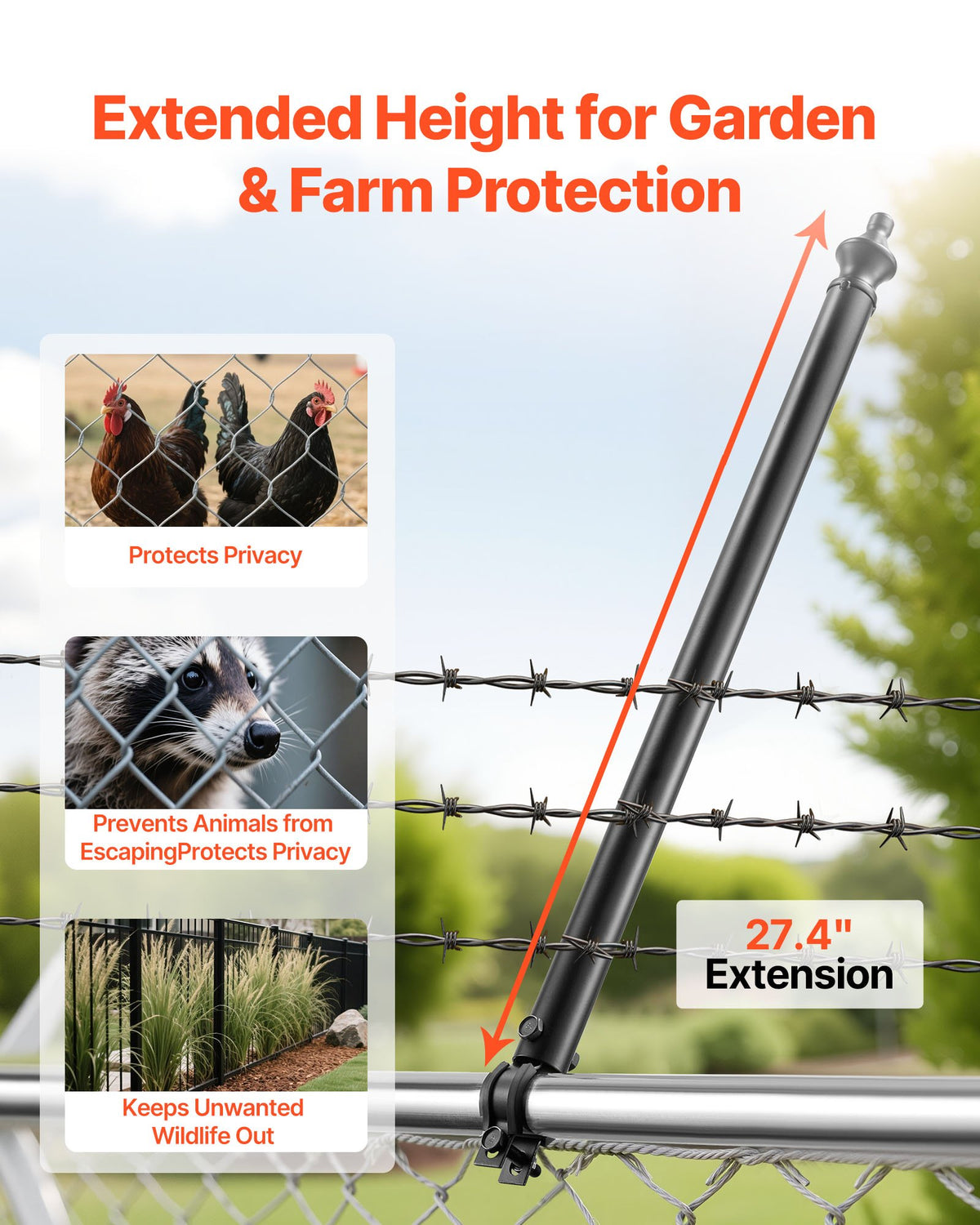 Chain Link Fence Extensions, 9 Packs 695 mm Extension Height, Galvanized Post Extender for 32 to 38 mm Top of Fence, U Bracket, Barbed Wire Extend Arm for Privacy, Prevent Dogs Jumping Out
