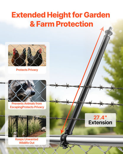 Chain Link Fence Extensions, 9 Packs 695 mm Extension Height, Galvanized Post Extender for 32 to 38 mm Top of Fence, U Bracket, Barbed Wire Extend Arm for Privacy, Prevent Dogs Jumping Out