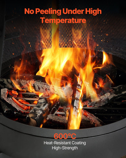 Chiminea, 20 tums vedeldad eldstad för utomhusbruk, konisk öppen spis för grillning och uppvärmning, eldstad i trä med grillnät, skorstensbeläggning och rostfritt skorstenslock, för uteplats, trädgård, bakgård
