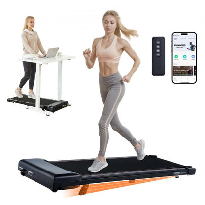 Gångmatta, löpband för under skrivbordet med lutning, fungerande gång- och joggingmaskin för hemmakontor, kapacitet 124 kg, bärbar gångmatta, med fjärrkontroll, LED-display och Bluetooth