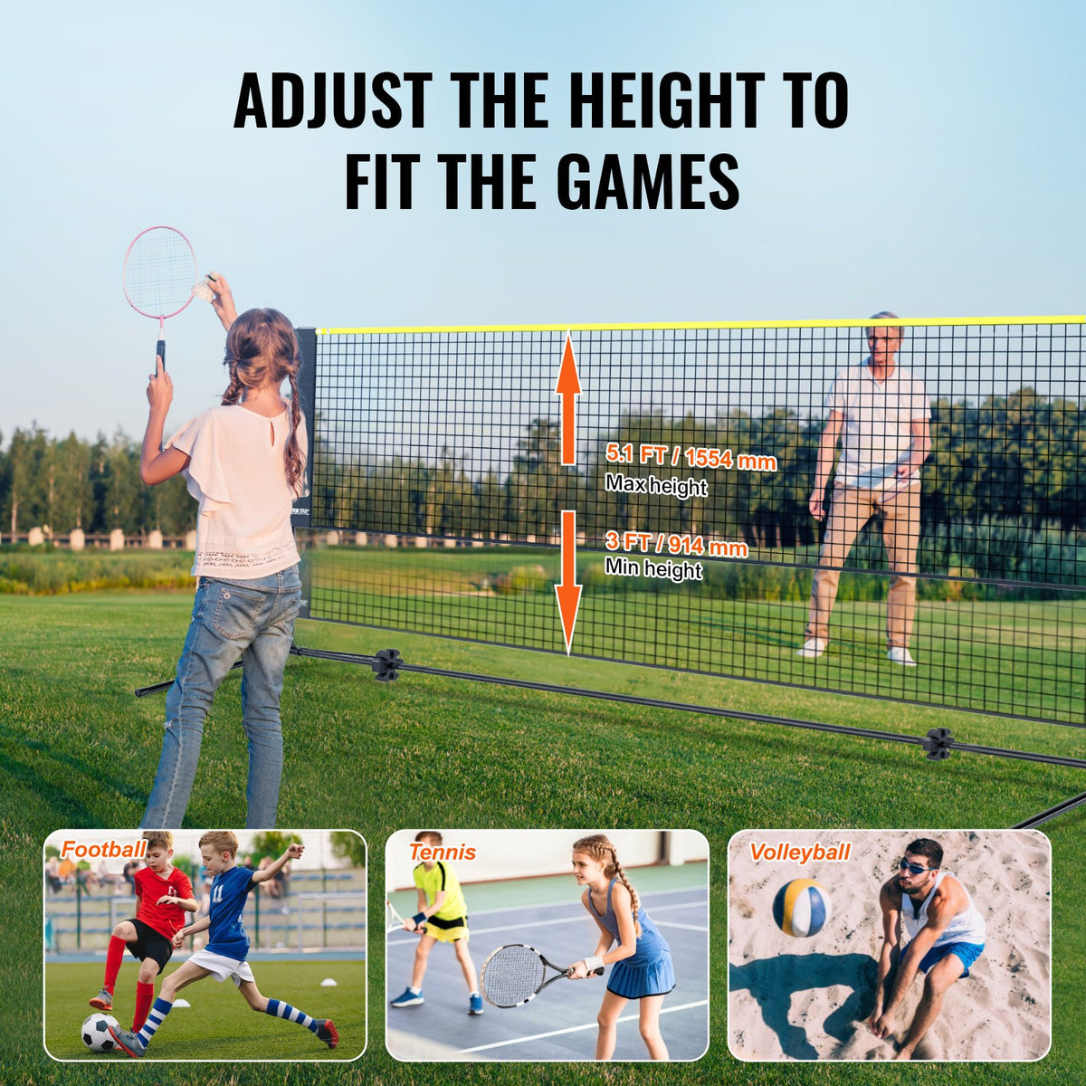 10ft badmintonnät set utomhus bärbart volleyboll pickleball tennisnät
