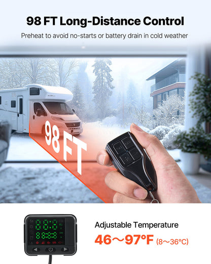 Diesel Air Heater, 8 kW DC12-24V, Fast Heating Diesel Parking Heater with Remote Control and Color Digital Display, 10L Fuel Tank, Low Noise, Voice Announcement, for RV, Truck, Boat and Trailer