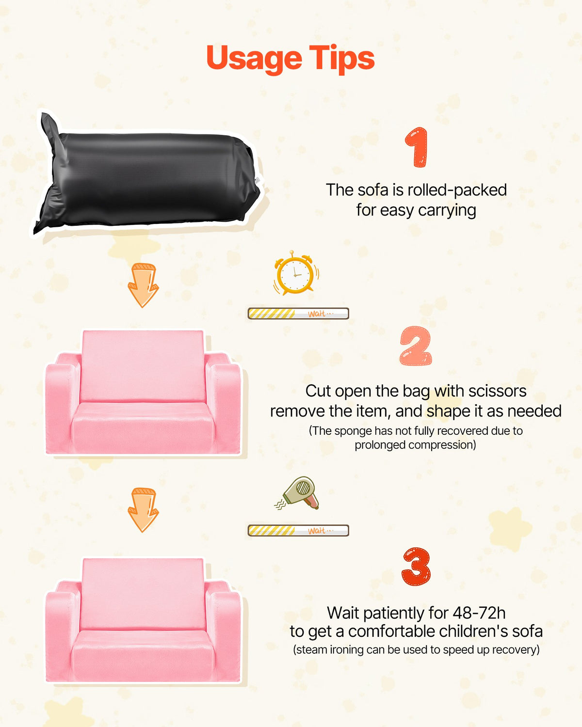 2-in-1 Kids Sofa, Foldable Toddler Soft Couch with Armrests, Made of 28D Sponge & Short Pile, Convertible Toddler Chair to Lounger, Kid Couch Fold Out for Fun Playtime or Comfy Lounging, M, Pink