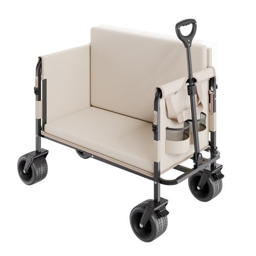 Collapsible Folding Wagon, 550lb Load & 220L, 2 in 1 Foldable Wagon Cart Converts to Bench, Utility Wagon with Adjustable Handle, Outdoor Cart for Groceries Shopping, Camping, Gardening