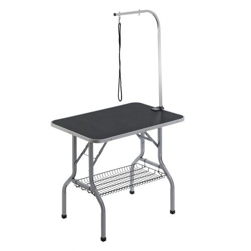 Arm för husdjurstrimningsbord med klämma, 915 x 610 mm hundtrimningsstation, hopfällbart trimningsställ för medelstora och små hundar, fritt sittande baksäte med trimögla, bärförmåga 149,7 kg