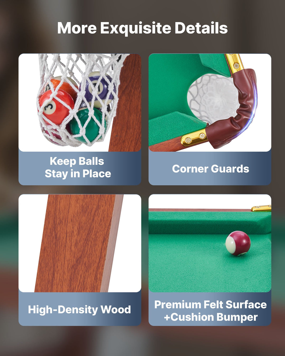 Folding Pool Table, 140cm Portable Billiards Tables, Foldable Space-Saving Entertainment Game Set Includes Ball, Cue, Rack, Chalk, Brush, Brown with Bule Cloth, for Family Use, Recreation Room