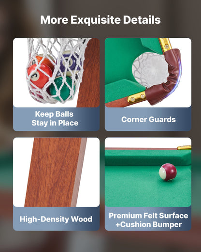 Folding Pool Table, 140cm Portable Billiards Tables, Foldable Space-Saving Entertainment Game Set Includes Ball, Cue, Rack, Chalk, Brush, Brown with Bule Cloth, for Family Use, Recreation Room