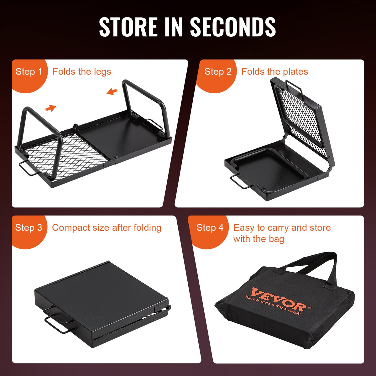 Folding Campfire Grill, Heavy Duty Steel Mesh Grate, 57cm Portable Camping Grates Over Fire Pit, Camp Fire Cooking Equipment with Legs Carrying Bag, Grilling Rack for Outdoor Open Flame Cooking