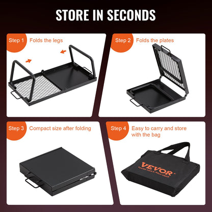 Folding Campfire Grill, Heavy Duty Steel Mesh Grate, 57cm Portable Camping Grates Over Fire Pit, Camp Fire Cooking Equipment with Legs Carrying Bag, Grilling Rack for Outdoor Open Flame Cooking