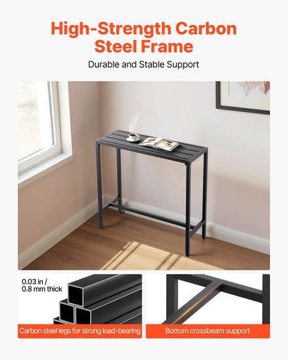 Barbord för utomhusbruk, 100 x 37,5 cm barbord för uteplats, vattentät bordsskiva och robust metallram, matbord i rektangulärt utförande, utemöbler för balkong, trädgård, bubbelpool, pool, inomhusbruk