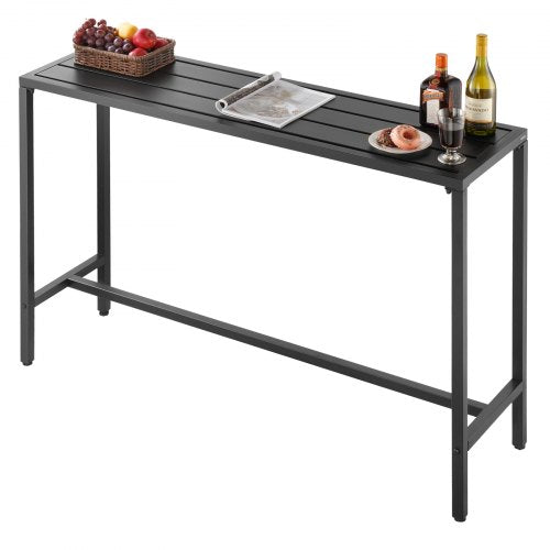 Outdoor Bar Table, 140 x 37.5 cm Patio Bar Table, Waterproof Top & Sturdy Metal Frame, Rectangle Counter Height Dining Tables, Outdoor Furniture for Balcony, Yard, Hot Tub, Poolside, Indoor