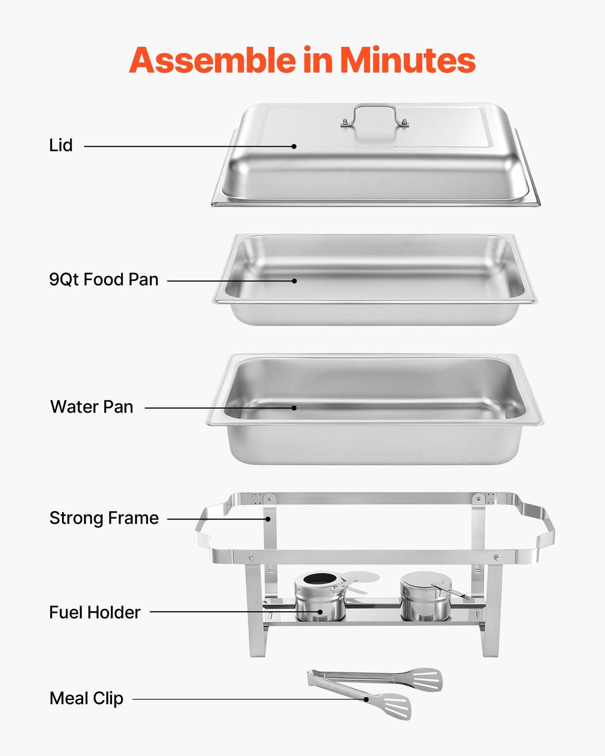 Rectangle Chafing Dish, 9.91L 4 Pack Stainless Steel Chafing Dish, Food Warmer Chafer Complete Set with Hollow Handle, 2 Food Tongs, Lid, Fuel Holder, Chafer Dishes for Banquet Party Wedding