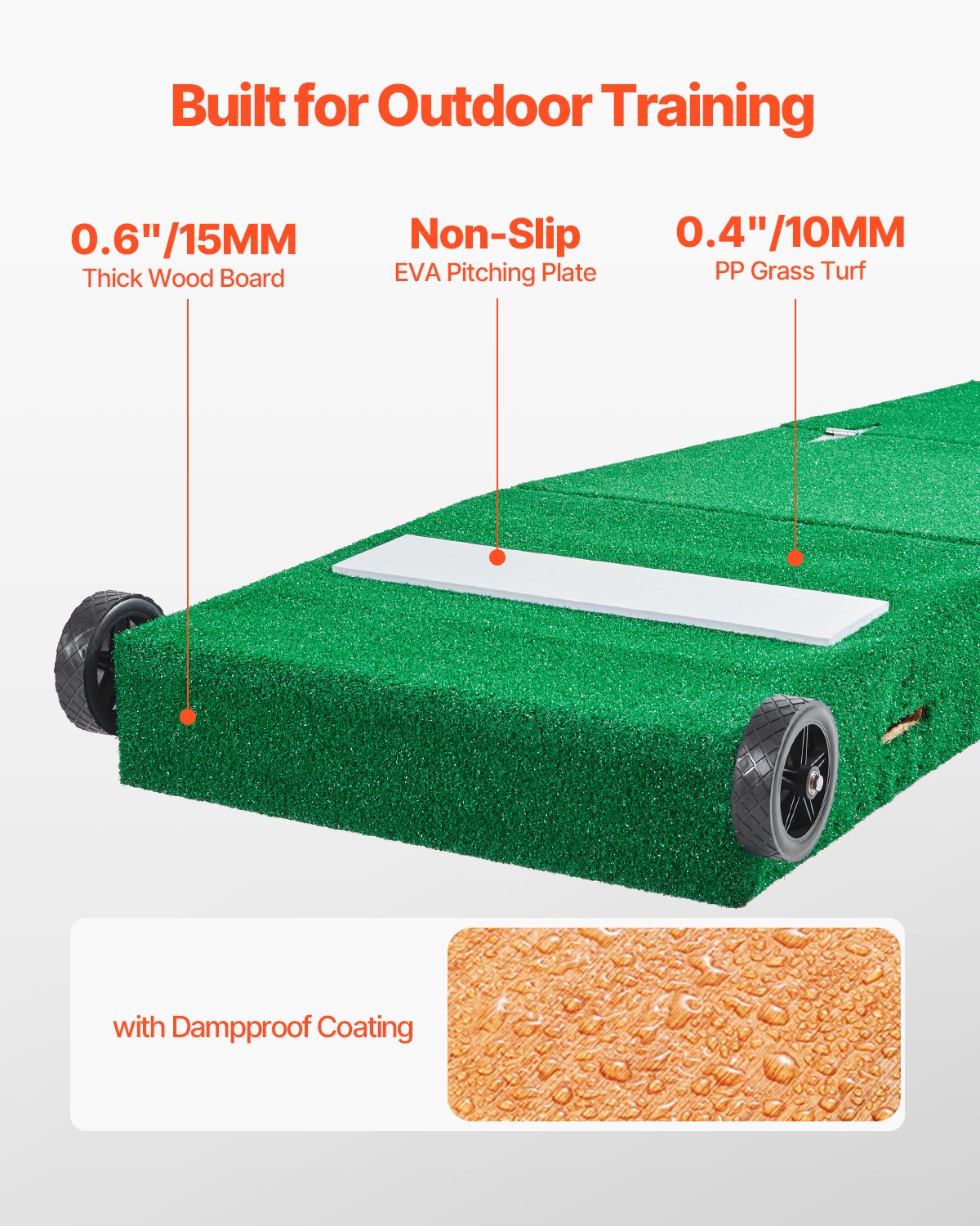 Pitching Mound, bärbar basebollkastarhög, 237 cm inomhus- och utomhusutrustning för pitchingträning, softbollshjälpmedel med antifade-gräs, pitchinggummi, bärhandtag