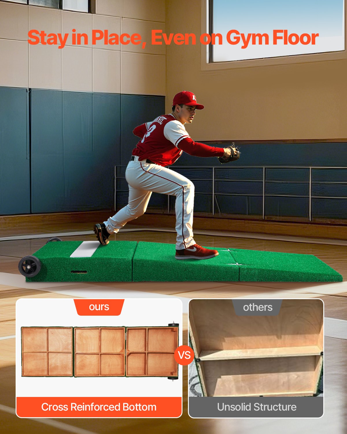 Pitching Mound, bärbar basebollkastarhög, 237 cm inomhus- och utomhusutrustning för pitchingträning, softbollshjälpmedel med antifade-gräs, pitchinggummi, bärhandtag