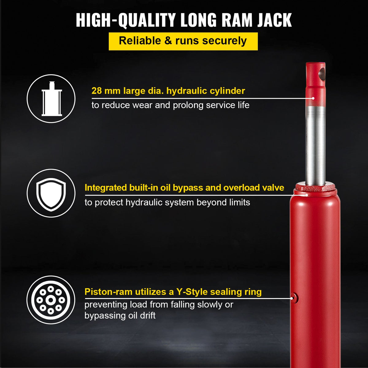 Hydraulic Long Ram Jack, 4 Tons/8818 lbs Capacity, with Single Piston Pump and Flat Base, Manual Cherry Picker with Handle, for Garage/Shop Cranes, Engine Lift Hoist, Red