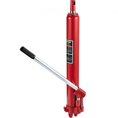 Hydraulisk domkraft med lång kolv, kapacitet 8 ton/17363 lbs, med enkelkolvspump och gaffelbas, manuell körsbärsplockare med handtag, för garage-/verkstadskranar, motorlyft, röd