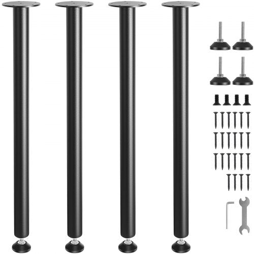 762 mm justerbara skrivbordsben, förstärkta stålben för kontorsbord, set om 4 för gör-det-själv, 544,3 kg lastkapacitet, kraftiga skrivbordsben, snabbmonterade ben med justerbar fotkopp, svart