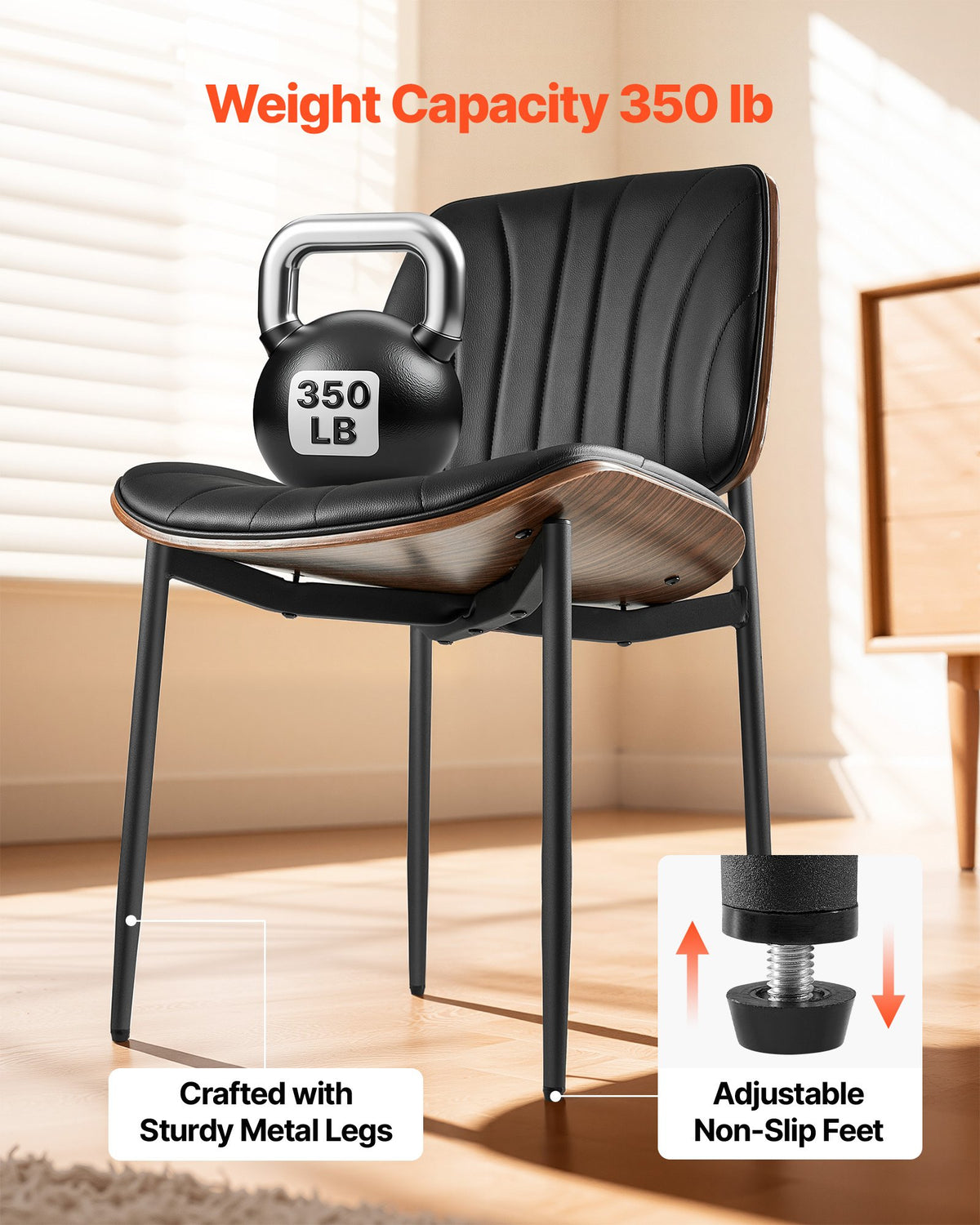 Modern Dining Room Accent Chairs Set of 4, Upholstered Leather Side Chair for Dining Tables, Space-Saving Kitchen Table Chair with Thick Cushions and Metal Legs, Black