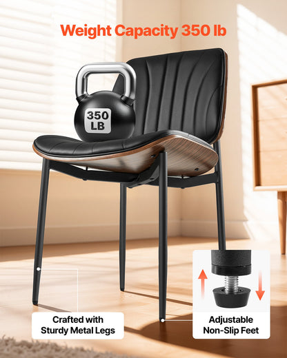 Modern Dining Room Accent Chairs Set of 4, Upholstered Leather Side Chair for Dining Tables, Space-Saving Kitchen Table Chair with Thick Cushions and Metal Legs, Black