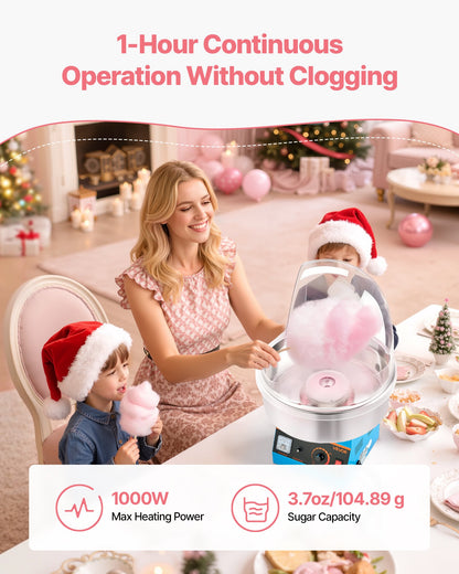 Electric Cotton Candy Machine, 1000W Commercial Floss Maker With Cover, Commercial Cotton Candy Machine w/Stainless Steel Bowl & Sugar Scoop, Ideal for Carnival, Birthday, Family Party, Blue