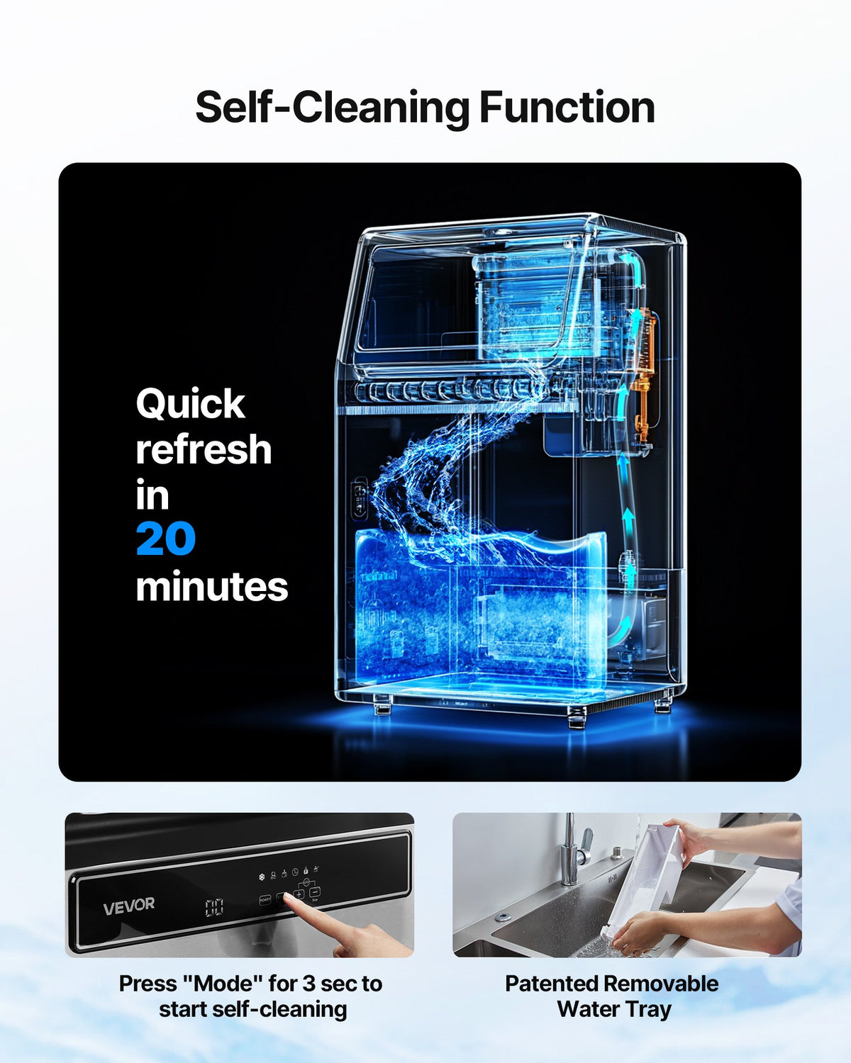 Commercial Ice Maker Machine with Pump, 59 KG/24H with 15 KG Storage, 45 Cubes per Cycle, Freestanding & Under Counter Ice Maker with LED Display & Self-Cleaning, for Home Bar Restaurant